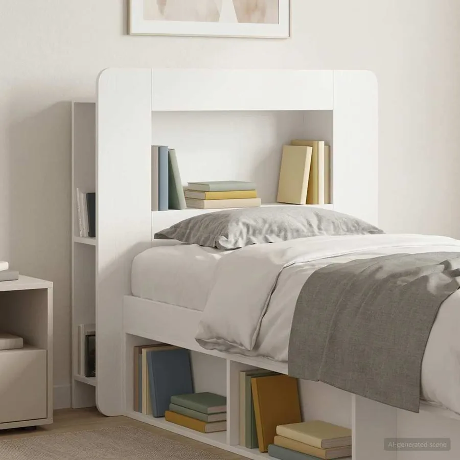 Cabinet de Tête de Lit avec stockage Blanc Bois d’ingénierie - 4
