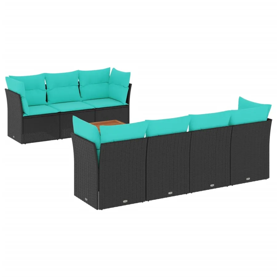 Salon de jardin 8 pcs avec coussins noir résine tressée - 2