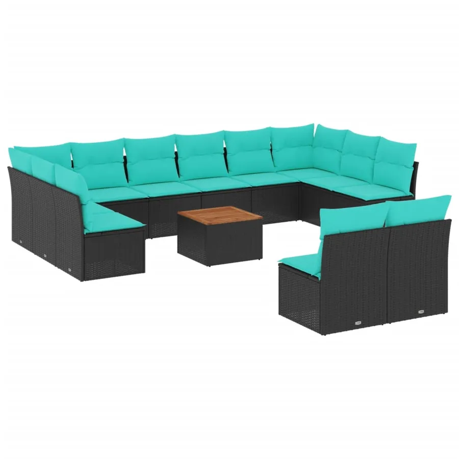 Salon de jardin avec coussins 13 pcs noir résine tressée - 2