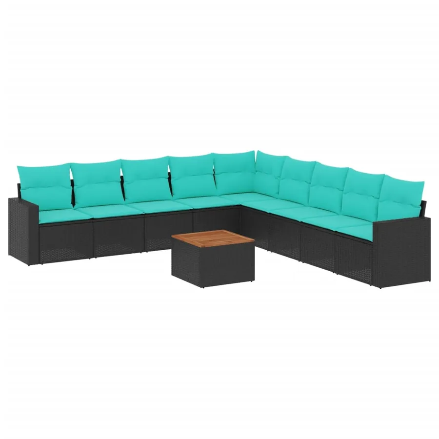 Salon de jardin 10 pcs avec coussins noir résine tressée - 2