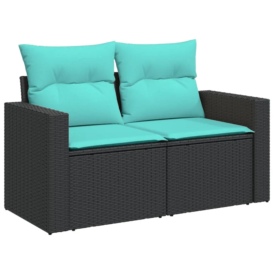 Salon de jardin 10 pcs avec coussins noir résine tressée - 5