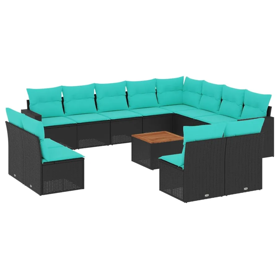 Salon de jardin avec coussins 13 pcs noir résine tressée - 2