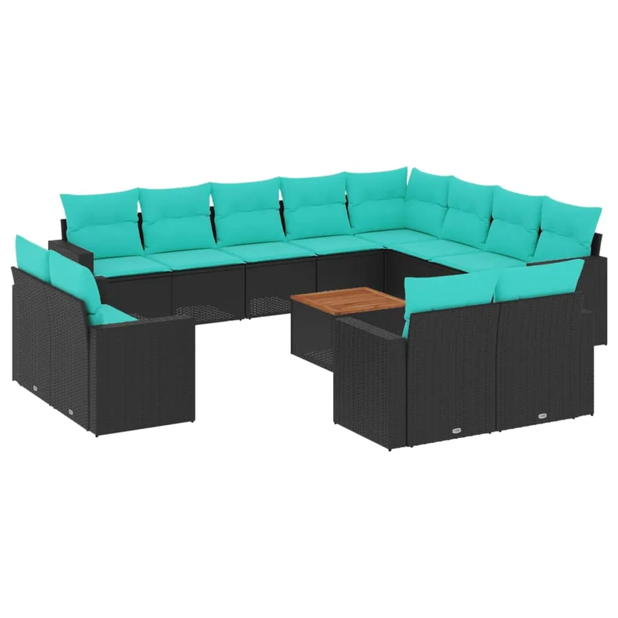 Salon de jardin avec coussins 13 pcs noir résine tressée - 2