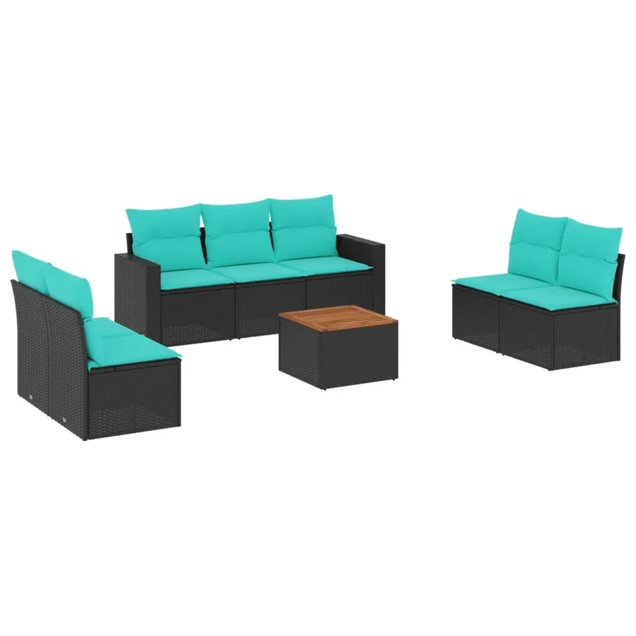Salon de jardin 8 pcs avec coussins noir résine tressée - 2
