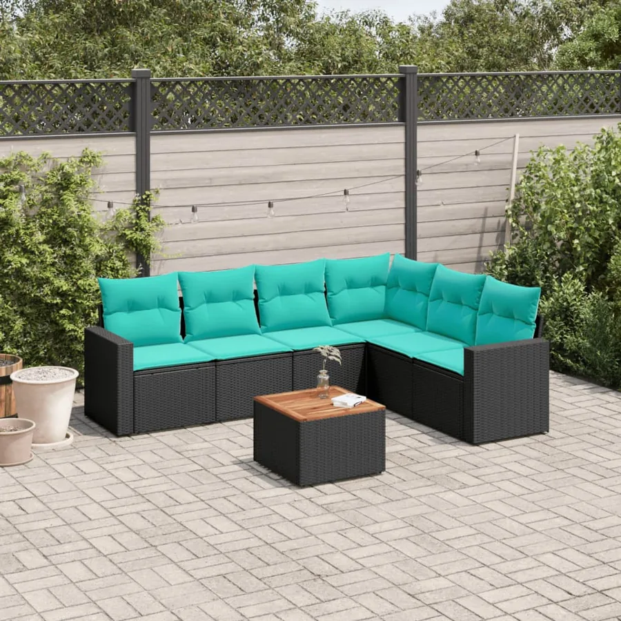 Salon de jardin 7 pcs avec coussins noir résine tressée 62 x 62 x 69 cm - 57,8 kg