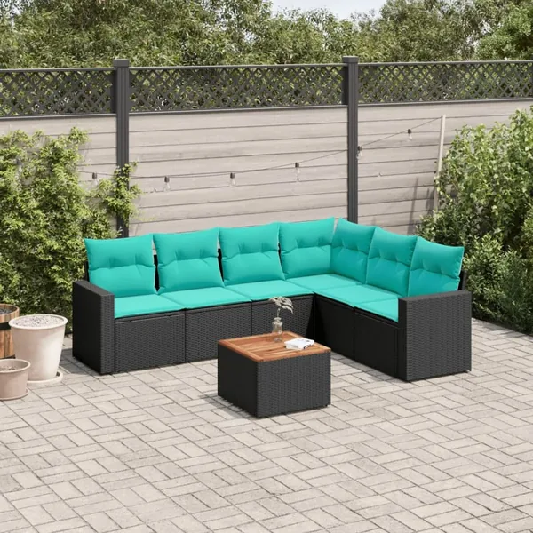 Salon de jardin 7 pcs avec coussins noir résine tressée 62 x 62 x 69 cm - 57,8 kg
