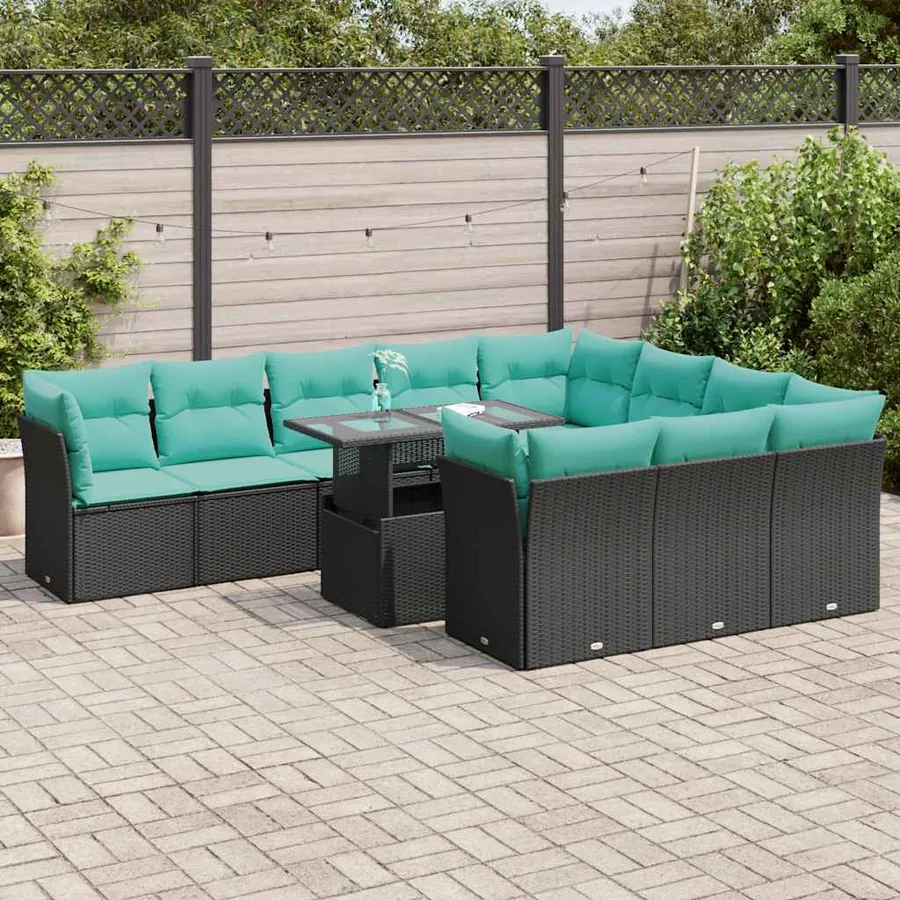 Ensemble de canapés de jardin 11 pcs et coussins rotin acacia