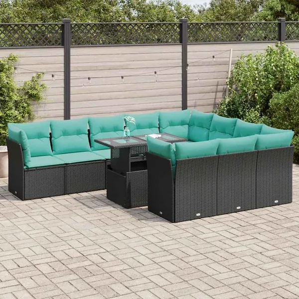 Ensemble de canapés de jardin 11 pcs et coussins rotin acacia