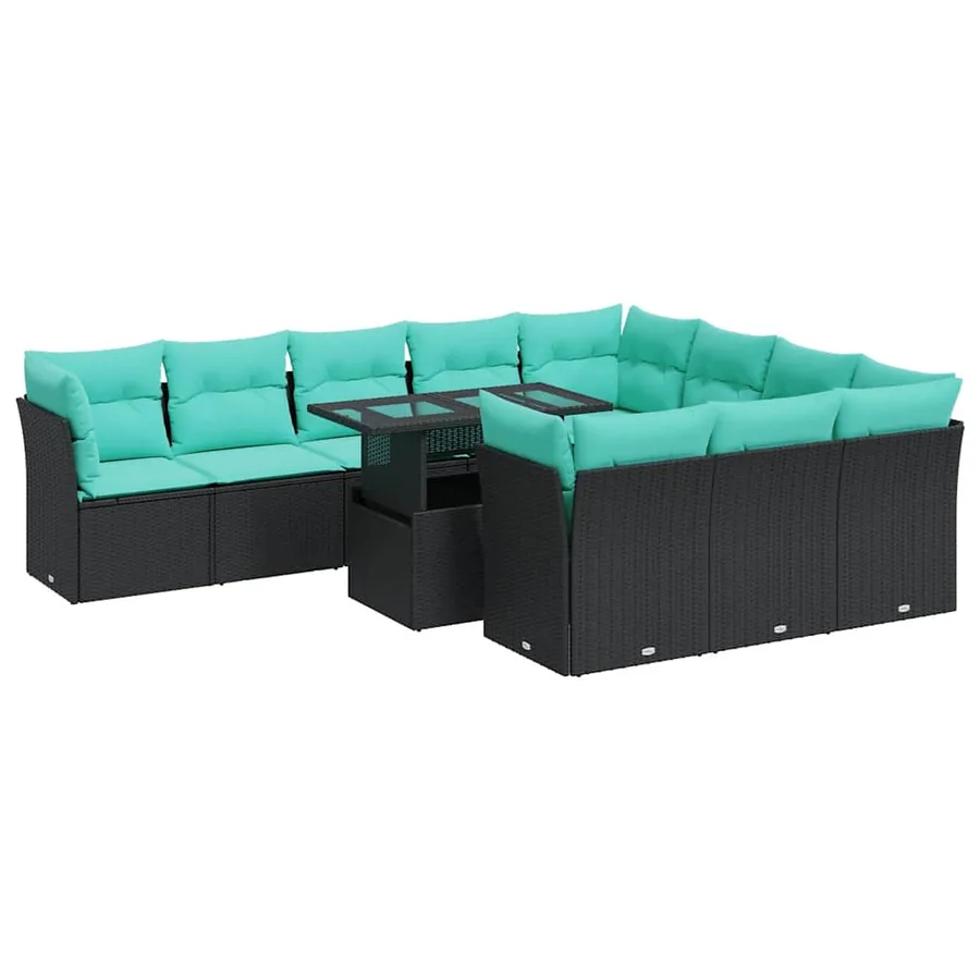 Ensemble de canapés de jardin 11 pcs et coussins rotin acacia - 2