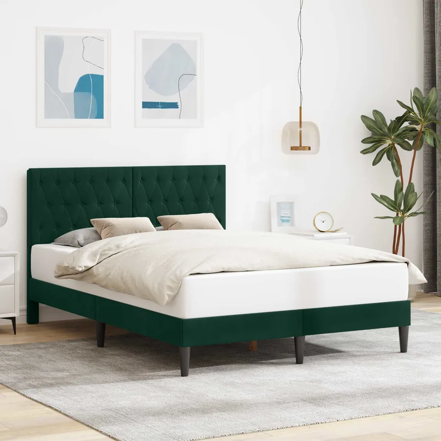 Cadre de lit avec tête de lit Vert foncé 120 x 190 cm Velours