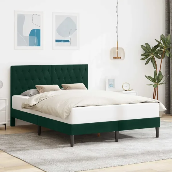 Cadre de lit avec tête de lit Vert foncé 120 x 190 cm Velours