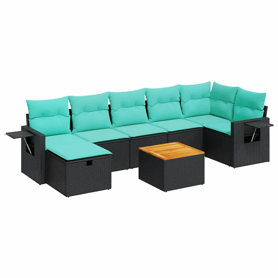 Salon de jardin 8 pcs avec coussins noir résine tressée - 2