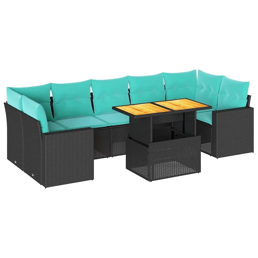 Salon de jardin 8 pcs avec coussins noir résine tressée - 2