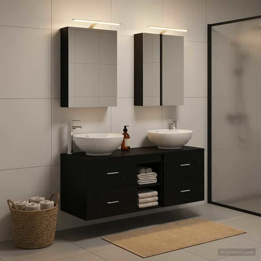 Ensemble de mobilier de salle de bain 5 pcs Chêne noir