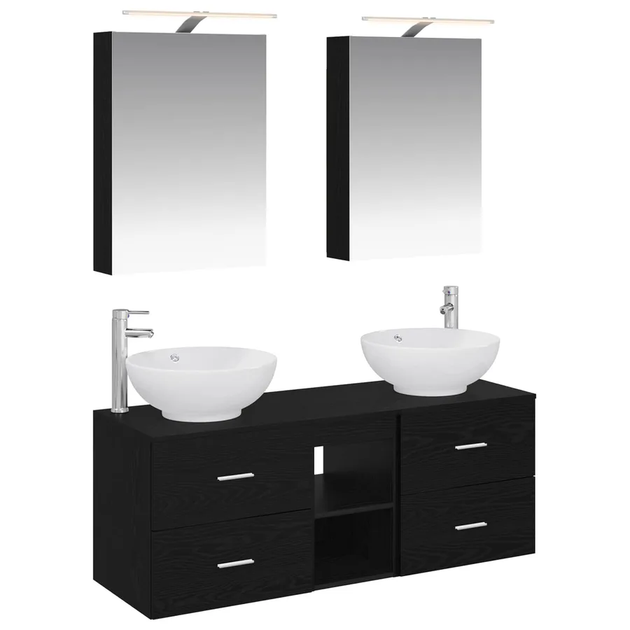 Ensemble de mobilier de salle de bain 5 pcs Chêne noir - 2