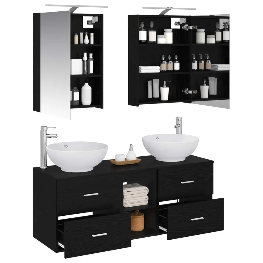 Ensemble de mobilier de salle de bain 5 pcs Chêne noir - 3