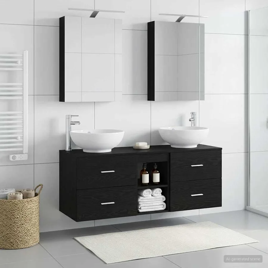 Ensemble de mobilier de salle de bain 5 pcs Chêne noir - 4