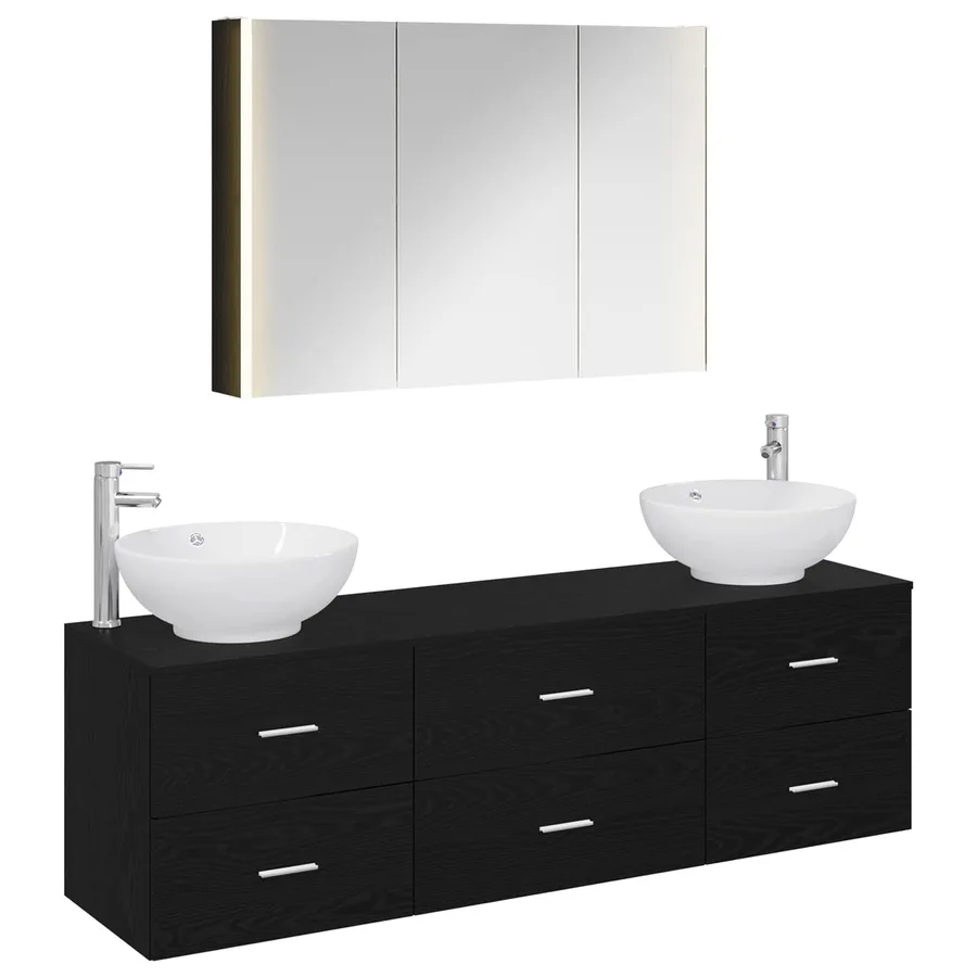 Ensemble de mobilier de salle de bain 4 pcs Chêne noir - 2