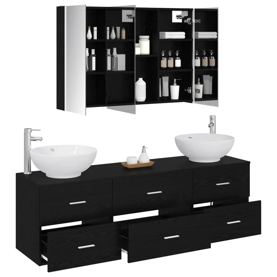 Ensemble de mobilier de salle de bain 4 pcs Chêne noir - 3