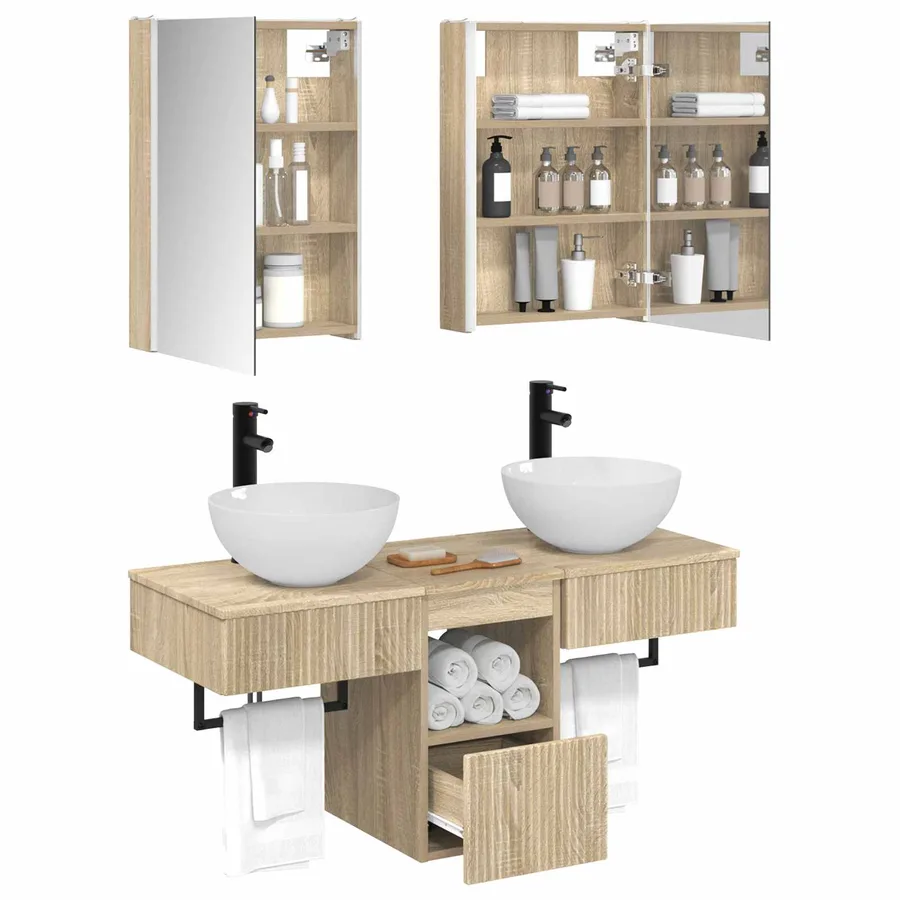 Ensemble d'armoire de salle de bain 5 pcs Chêne Sonoma - 3