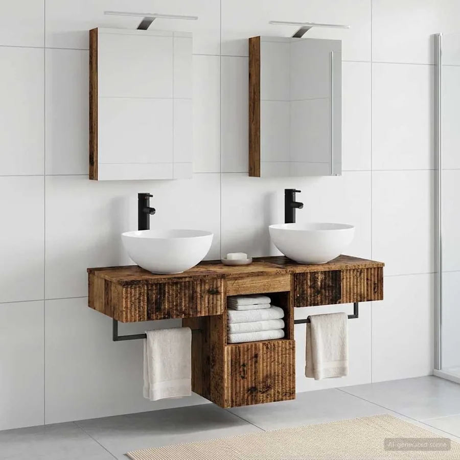 Ensemble d'armoire de salle de bain 5 pcs Bois ancien