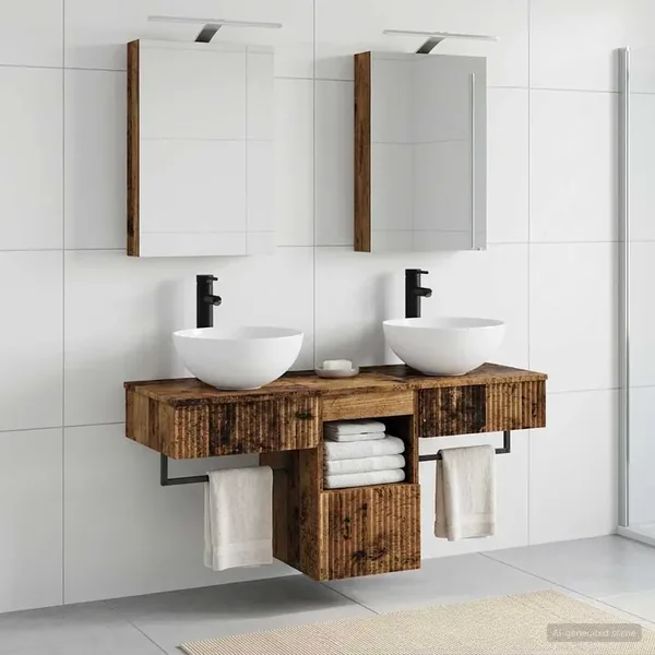 Ensemble d'armoire de salle de bain 5 pcs Bois ancien