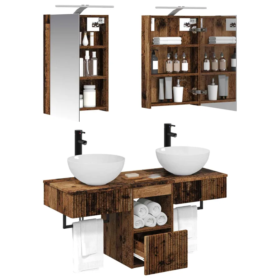 Ensemble d'armoire de salle de bain 5 pcs Bois ancien - 3