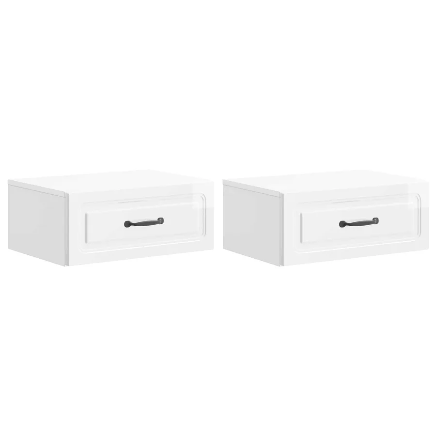 Cabinet de chevet mural 2 pcs Blanc brillant 49 x 34,5 x 20 cm - 2