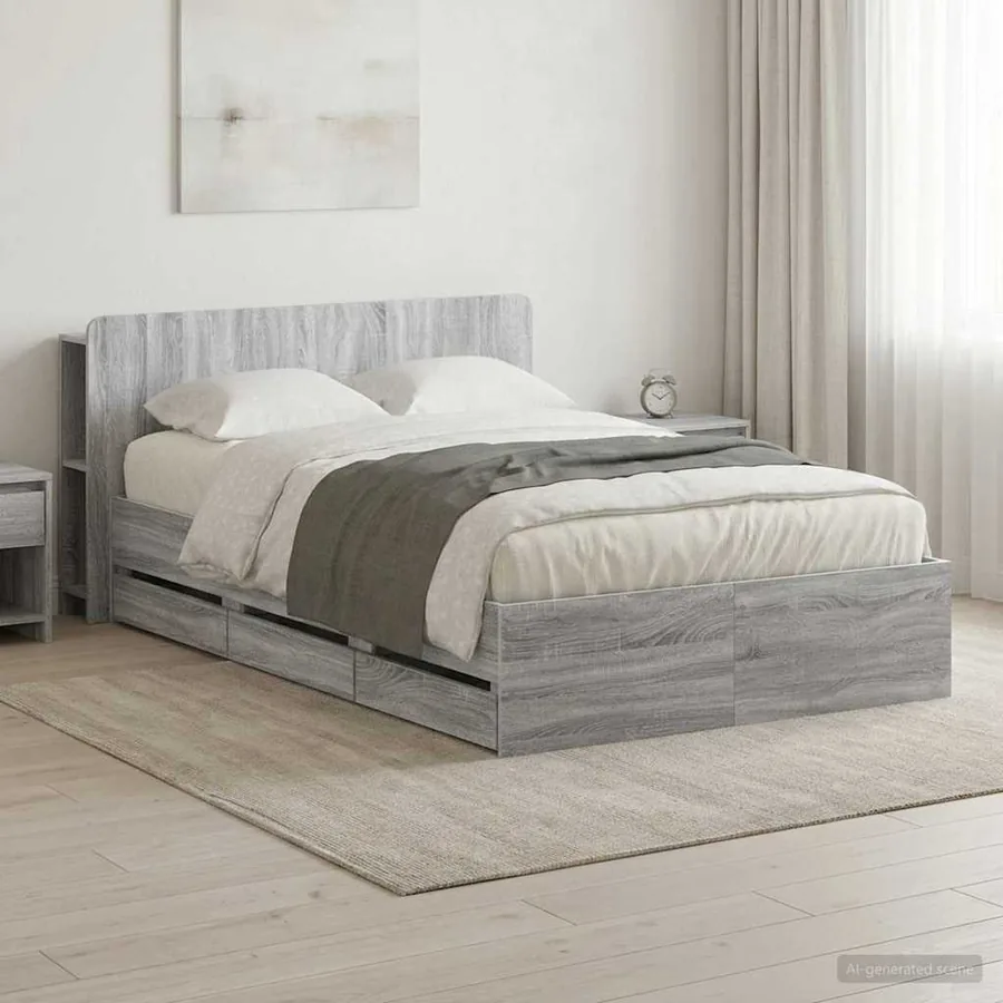 Cadre de lit avec rangement Sonoma gris 120 x 190 cm