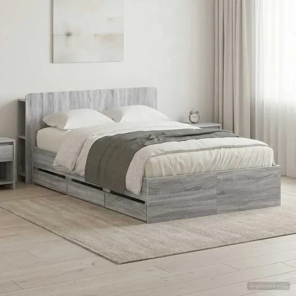 Cadre de lit avec rangement Sonoma gris 120 x 190 cm