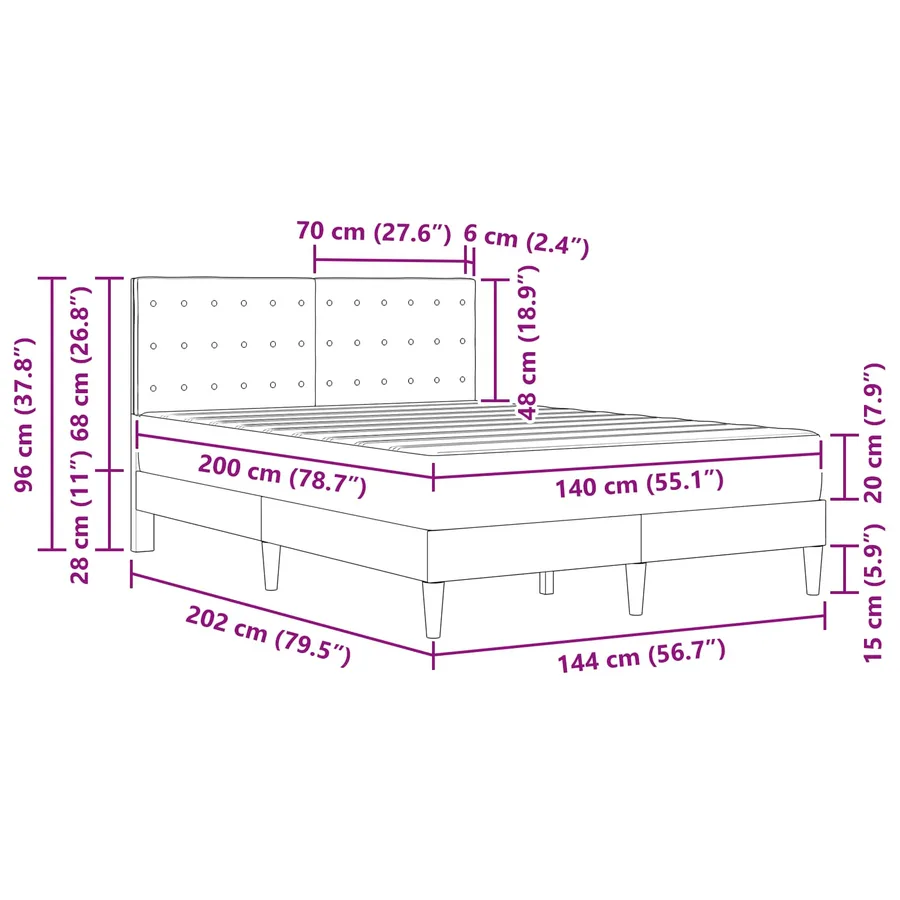 Cadre de lit avec matelas Gris clair 140 x 200 cm Tissu - 11