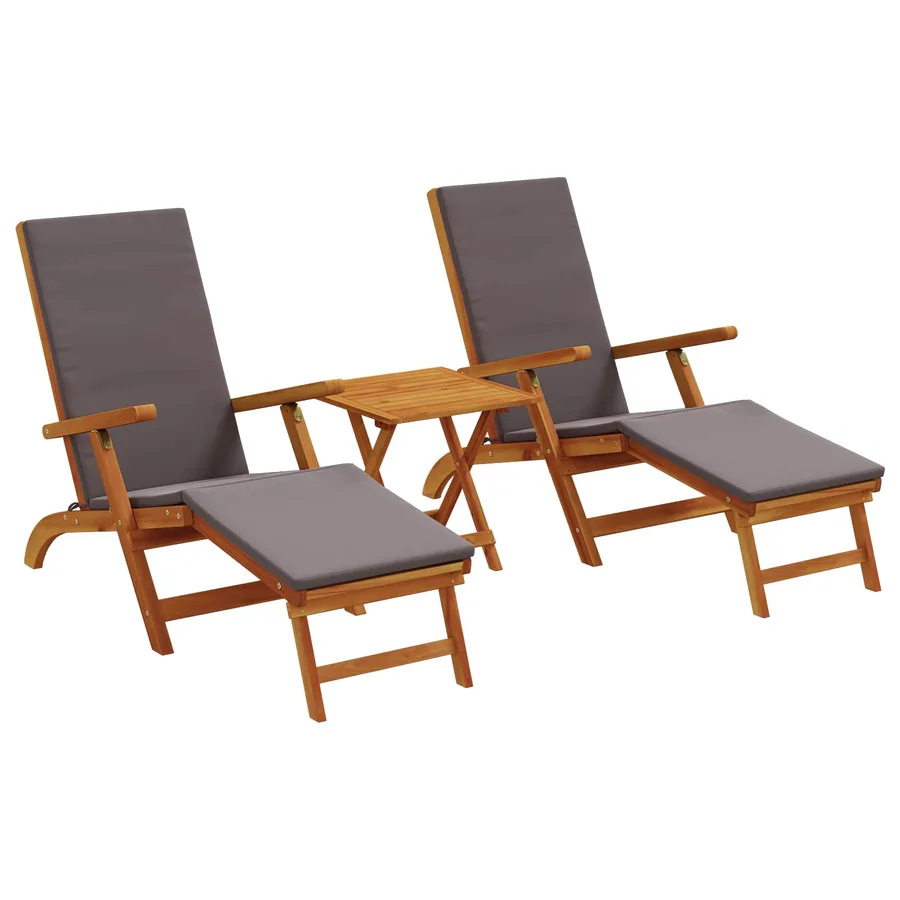 Chaise longue inclinable et pliable 3 pcs Gris foncé - 2
