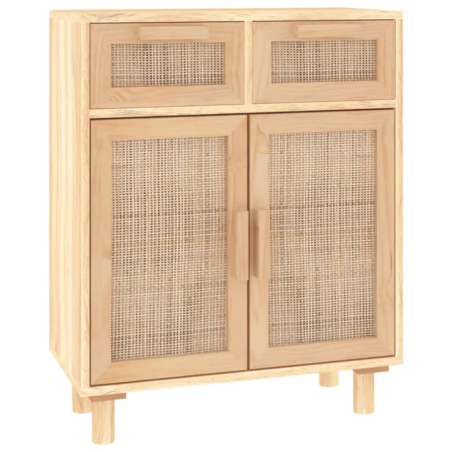 Buffet Marron 60x30x75 cm Bois de pin massif et rotin naturel - 2