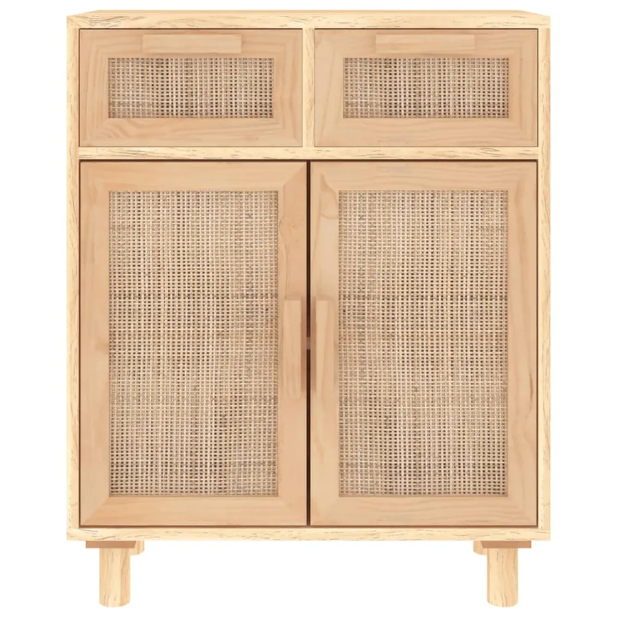 Buffet Marron 60x30x75 cm Bois de pin massif et rotin naturel - 4