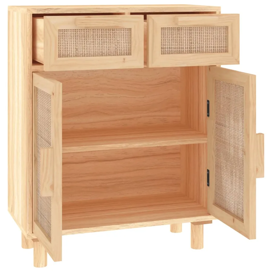 Buffet Marron 60x30x75 cm Bois de pin massif et rotin naturel - 5