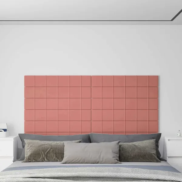 Tête de lit murale 12 pcs Rose 90 x 15 cm Velours
