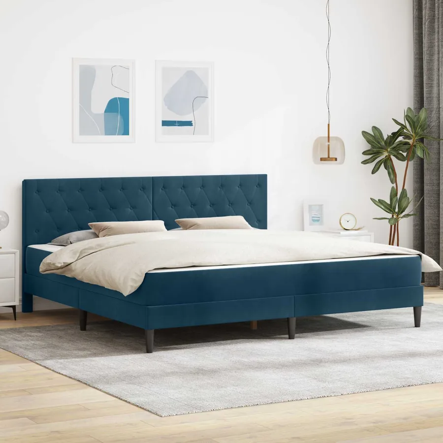 Cadre de lit avec matelas Bleu 200 x 200 cm Velours