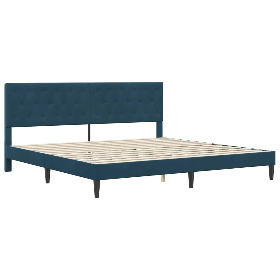 Cadre de lit avec matelas Bleu 200 x 200 cm Velours - 4