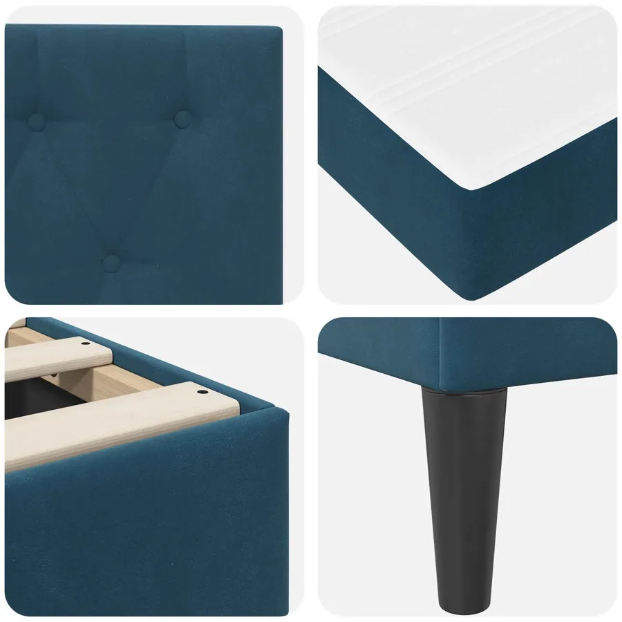 Cadre de lit avec matelas Bleu 200 x 200 cm Velours - 9