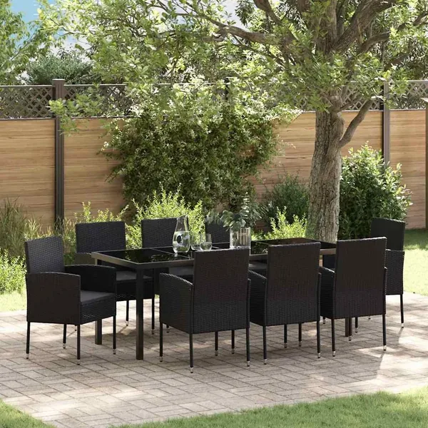 Ensemble de salle à manger pour jardin 9 pcs Noir polyrotin