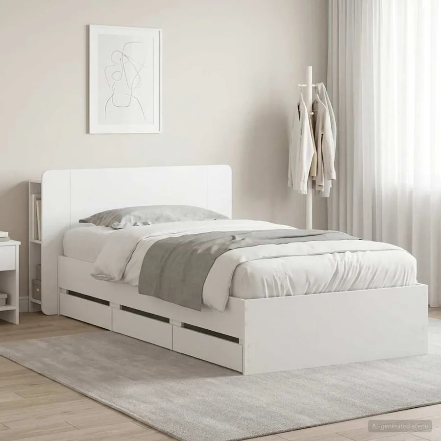 Cadre de lit avec rangement Blanc 75 x 190 cm Bois d'ingénierie