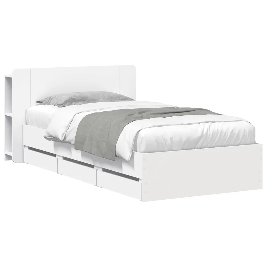 Cadre de lit avec rangement Blanc 75 x 190 cm Bois d'ingénierie - 2