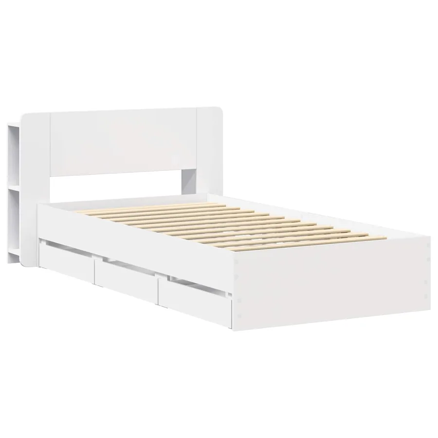 Cadre de lit avec rangement Blanc 75 x 190 cm Bois d'ingénierie - 3