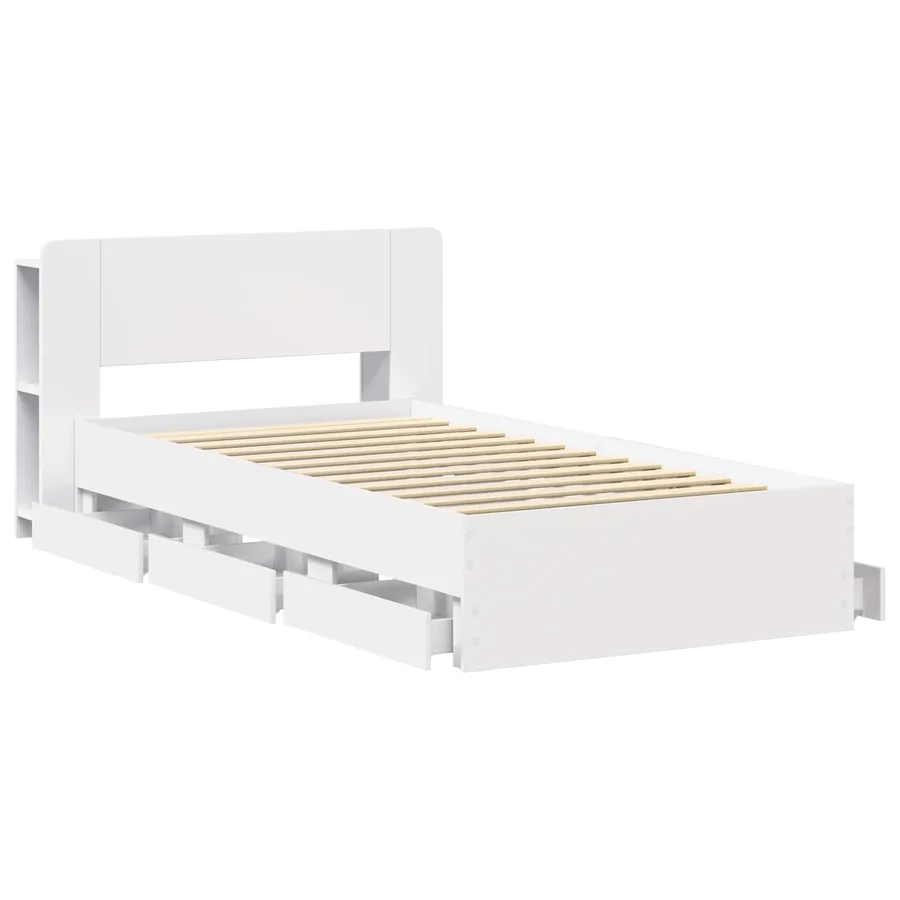 Cadre de lit avec rangement Blanc 75 x 190 cm Bois d'ingénierie - 4