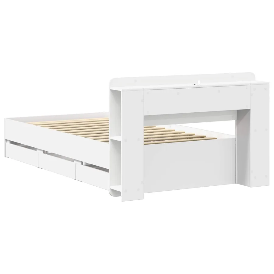 Cadre de lit avec rangement Blanc 75 x 190 cm Bois d'ingénierie - 6