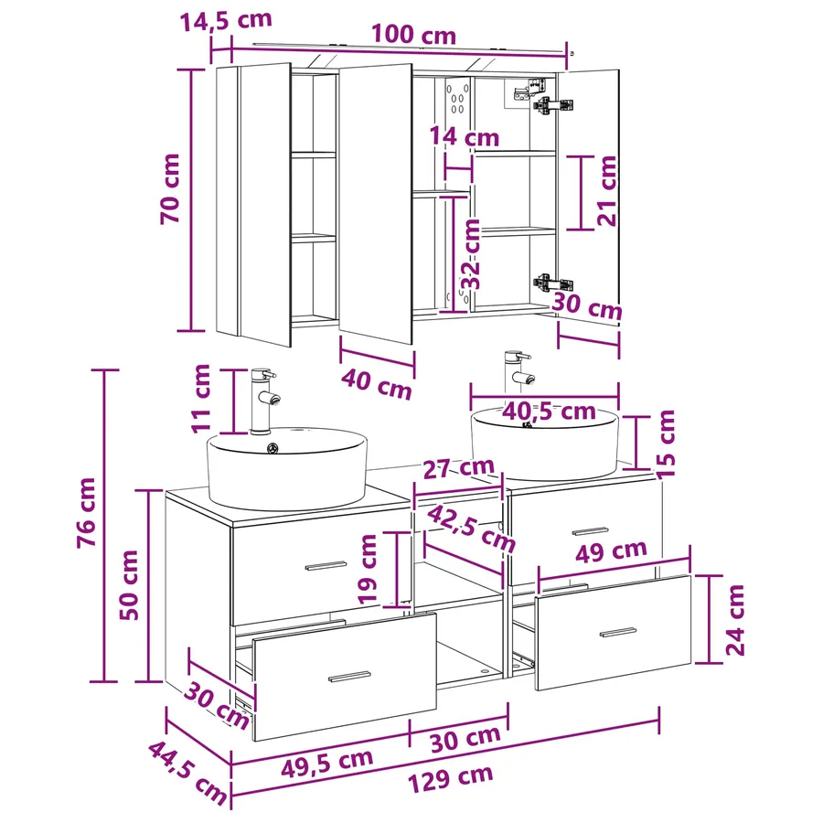 Ensemble de mobilier de salle de bain 4 pcs Blanc - 14