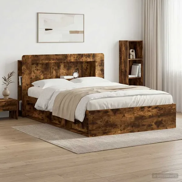 Cabinet de Tête de Lit Chêne fumé Bois d’ingénierie