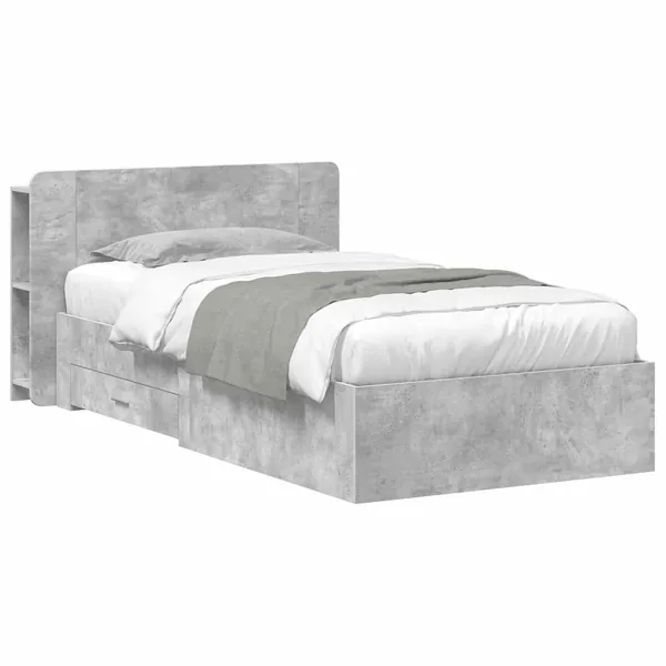 Cadre de lit avec rangement Gris béton 75 x 190 cm