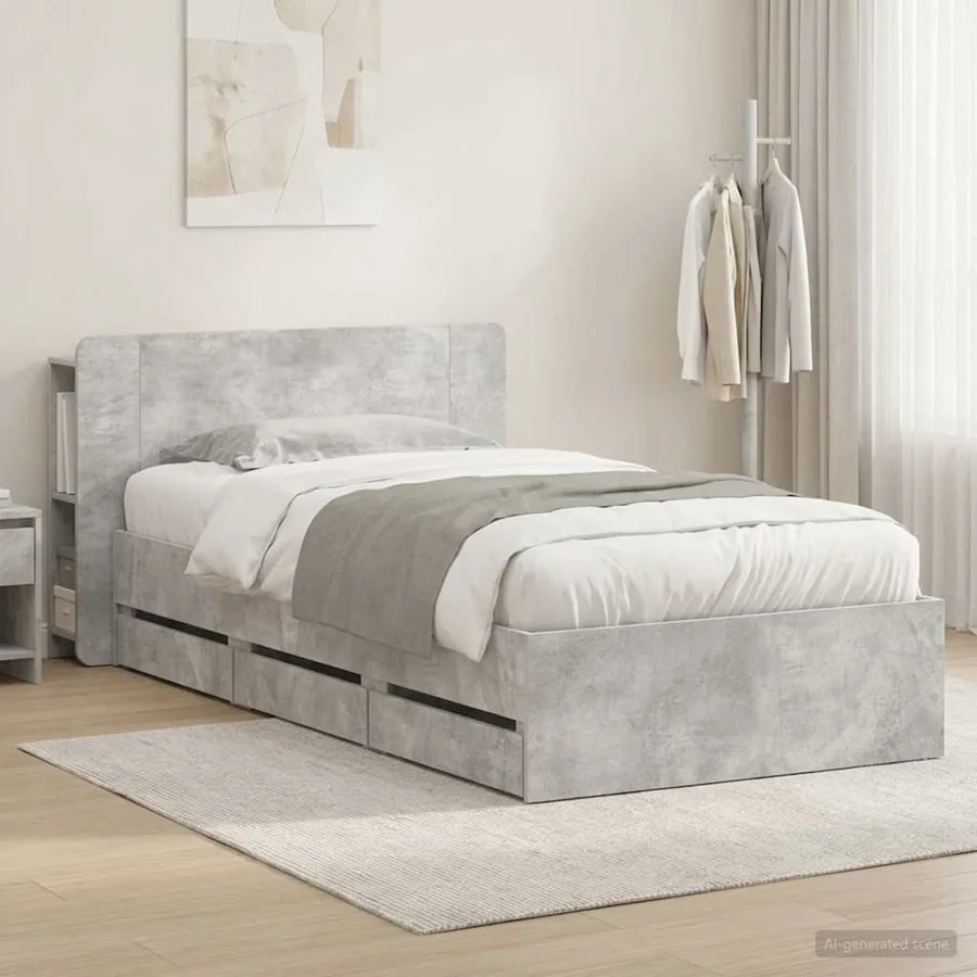 Cadre de lit avec rangement Gris béton 75 x 190 cm