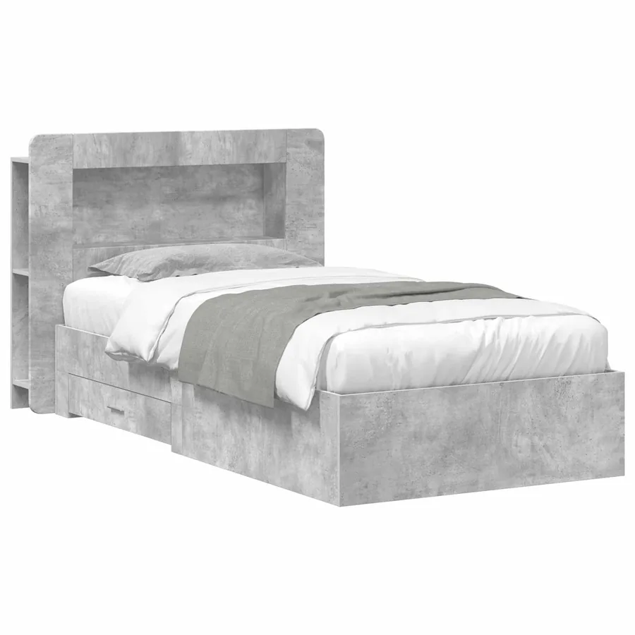 Cadre de lit avec rangement Gris béton 75 x 190 cm